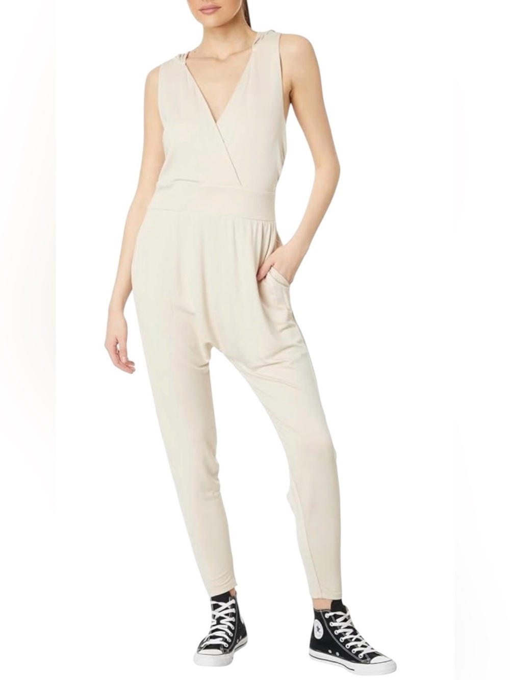NWOT FP Movement by Free People Second Chance Cream Hooded Jumpsuit Size large